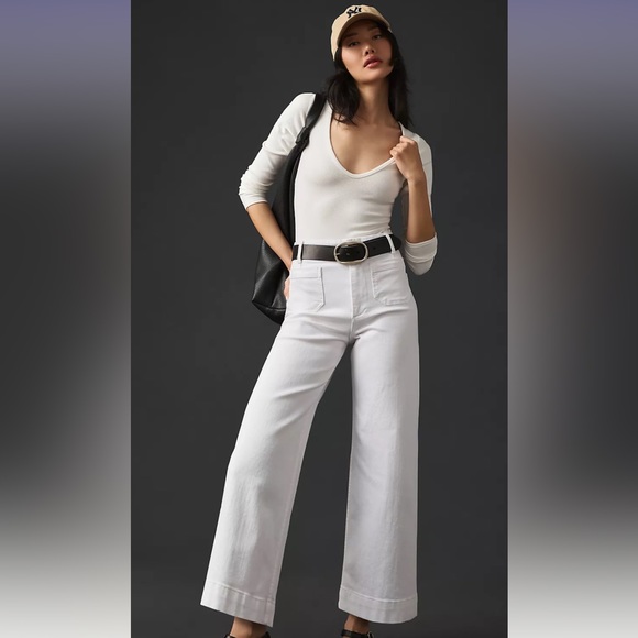 Anthropologie Pilcro White Denim Cropped Wide-Leg Jeans Size 30 - Picture 2 of 9